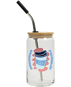 Custom Drinkware: Full Color Can Glass 16 oz With Lid And Straw
